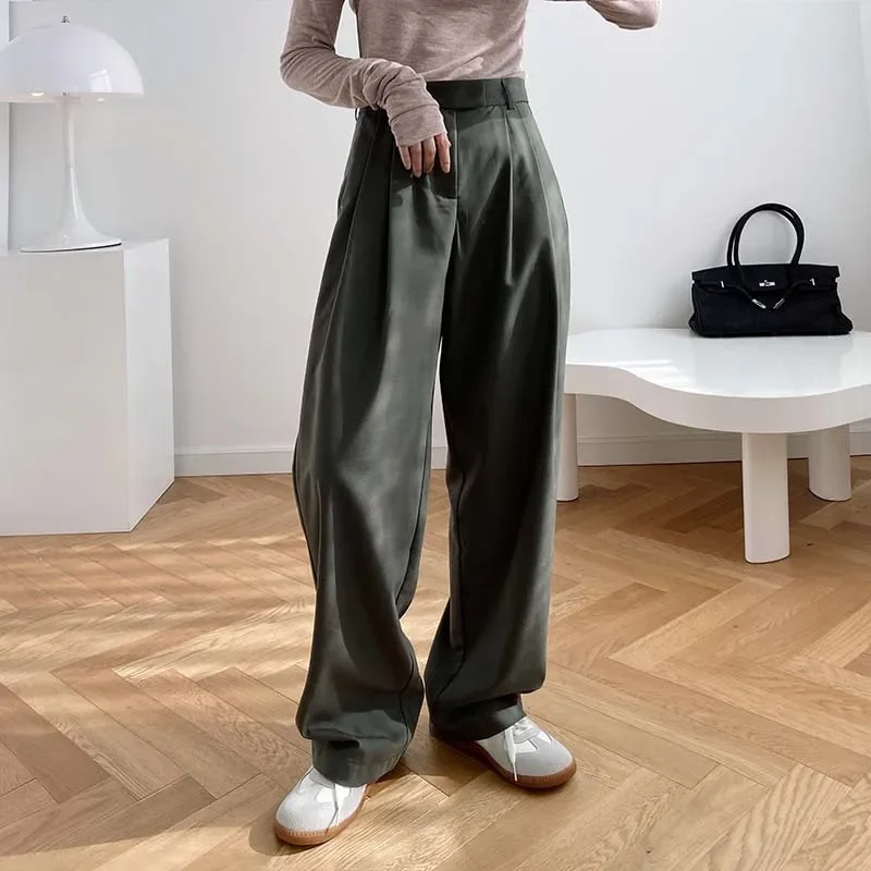 

New Fashion High Waist Smoke Tube Wide Leg Pants Relaxed Straight Tube Draping Pants Women