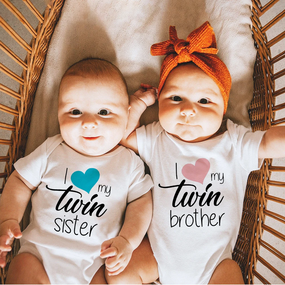 Twins Infant Bodysuit I Love My Twin Sister Brother Newborn Boys Girl Short Sleeve Jumpsuit Toddler Clothes Baby Gift Romper