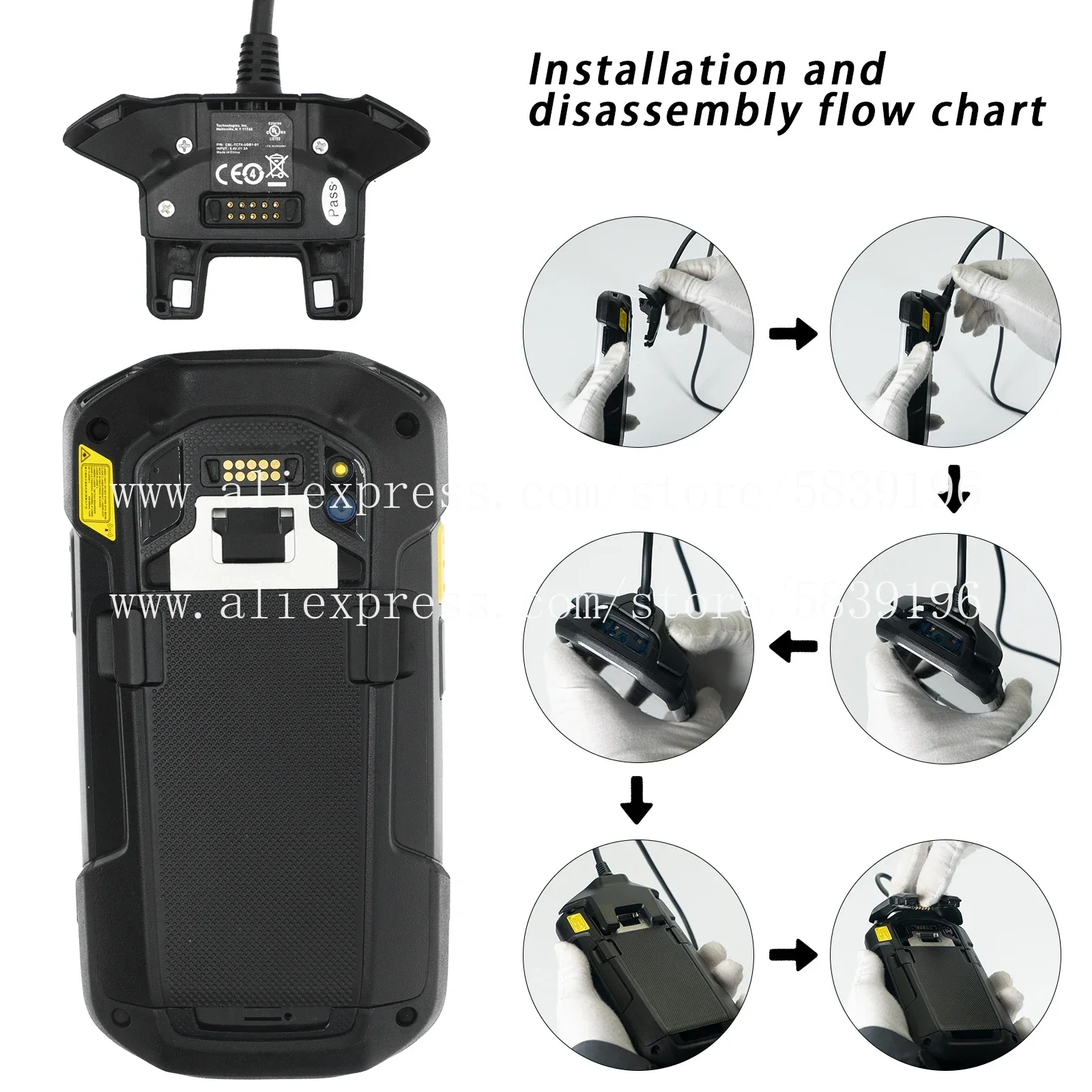 Power Charger for Zebra Motorola Symbol TC70 TC70X TC72 TC75 TC75X TC77 CBL-TC7X-USB1-01 Charging Cable with Adapter
