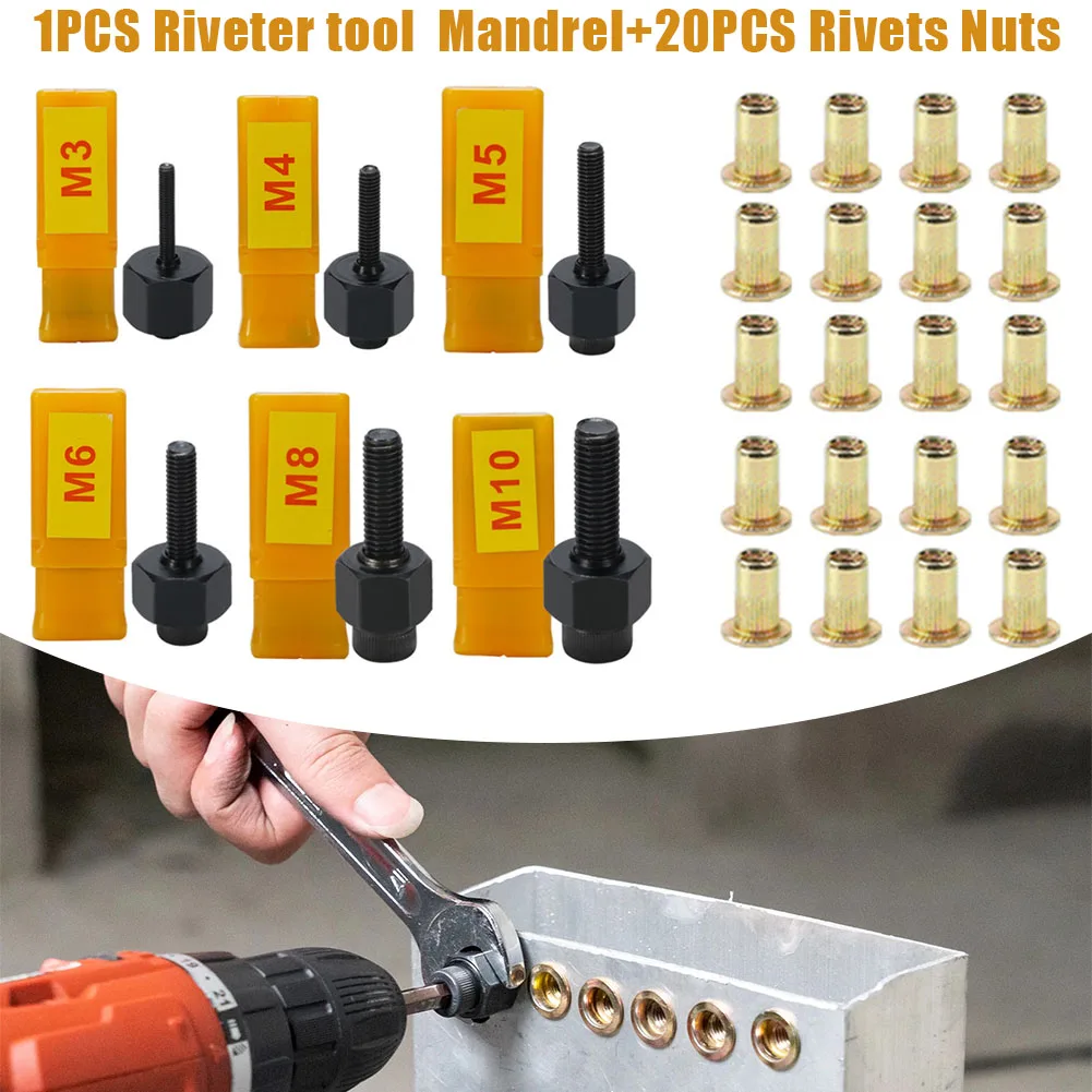 Hand Rivet Nut Gun Head Nuts Riveter Tool Rivet Nut Gun Riveting Riveter Tool With 20 Pcs Steel Nuts Set M5 M6 M8 M10