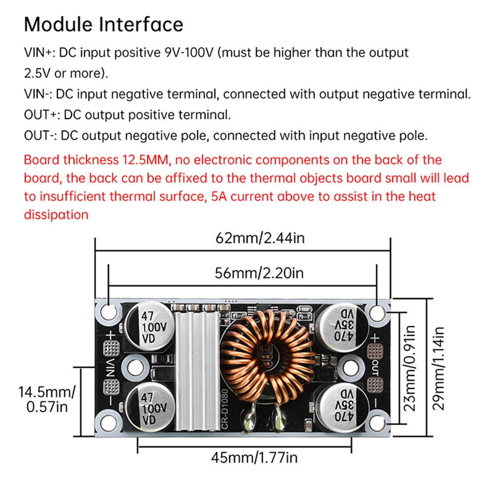 8A DC-DC Converter 9V/15V/27V-100V to 5V 12V 24V Fixed Output Step-Down Module With Heat Sink Step-Down Module Step-down Power