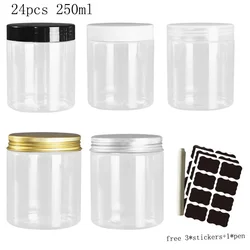 24Pcs 250ml Storage Jars with Lids Clear Round Canister Empty Plastic Cosmetic Jar Food Storage Containers Travel Kitchen Supply