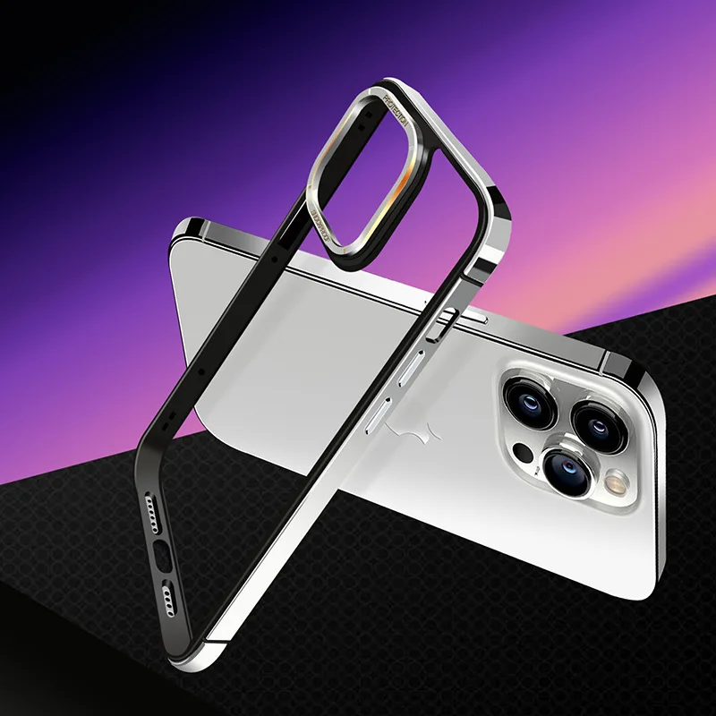 ステンレス鋼の耐衝撃ケース,iPhone 15 pro max,黒,電話アクセサリー用