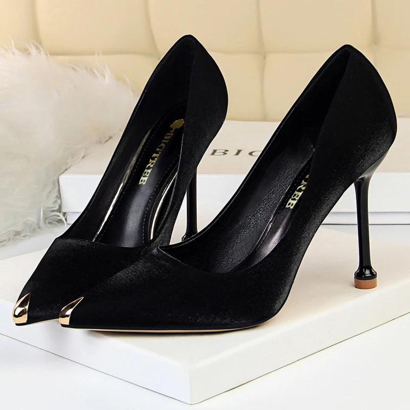 BIGTREE Shoes 2023 New Women Pumps Spring High Heels Satin Luxurious Banquet Shoes Stiletto Metal Tip Heels Women Party Shoes