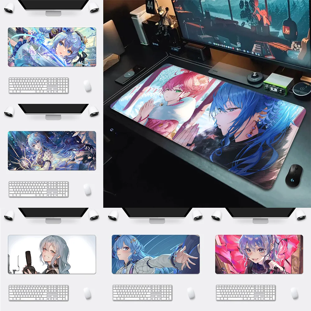 H-Hoshimachi Suisei Mousepad HD Printing Computer Gamers Locking Edge Non-slip Mouse Pad XXL90x40cm Keyboard PC Desk Pad