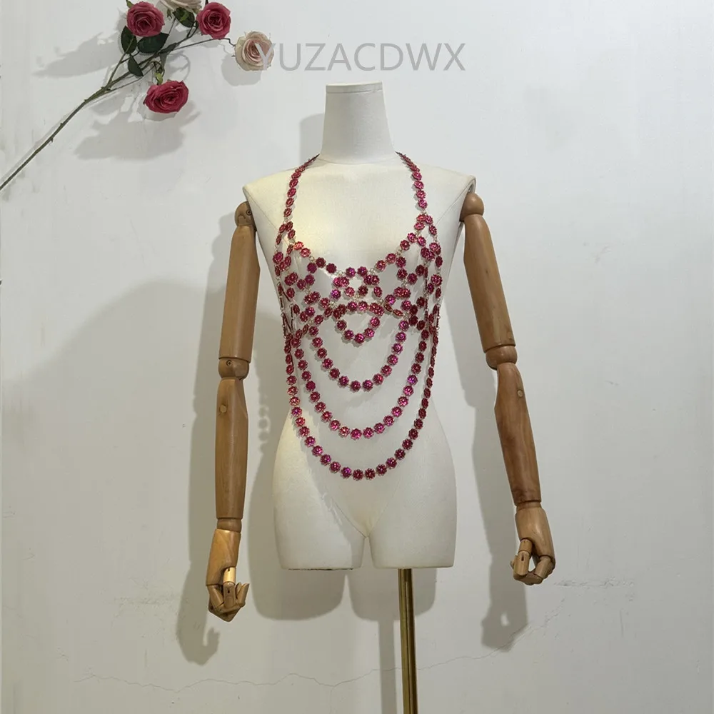 

Sexy Tank top Women Handmade See Through Floral Bead Body Chain Fashion Jewelry Bikini Bra Backless Top Beachwear y2k clothes