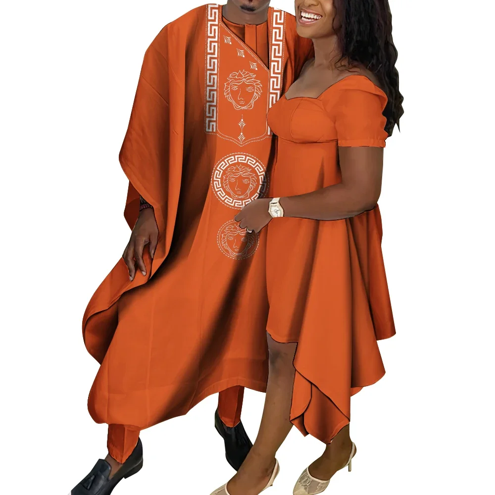 African Couple Outfits Matching Sets African Dresses for Women and African Dashiki Mens Long Robe Set Wedding Clothing Wyq802