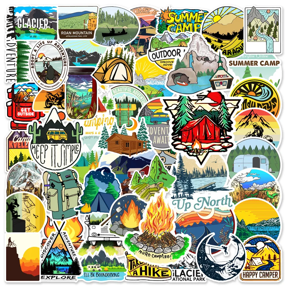 10/30/50/100PCS Outdoor Explore Mountain Camping Stickers Waterproof DIY Travel Suitcase Car Laptop Bicycle Helmet Toy Gift