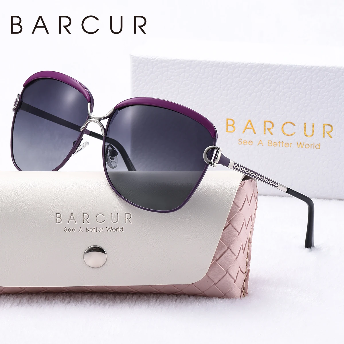 BARCUR 1pcs Fashion Women Sunglasses Multi-color Option Travel Metal Frame UV Polarized Sunglasses White Gift Box Exquisite Gift