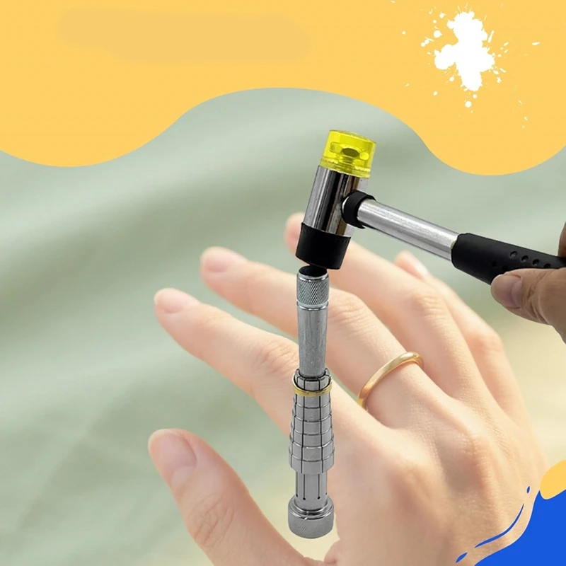 AC88 Ring Stretcher Tool Kit with Jewelry Hammer, Double-Sided Rubber and Plastic Head Mallet for Wedding Band Resizing,