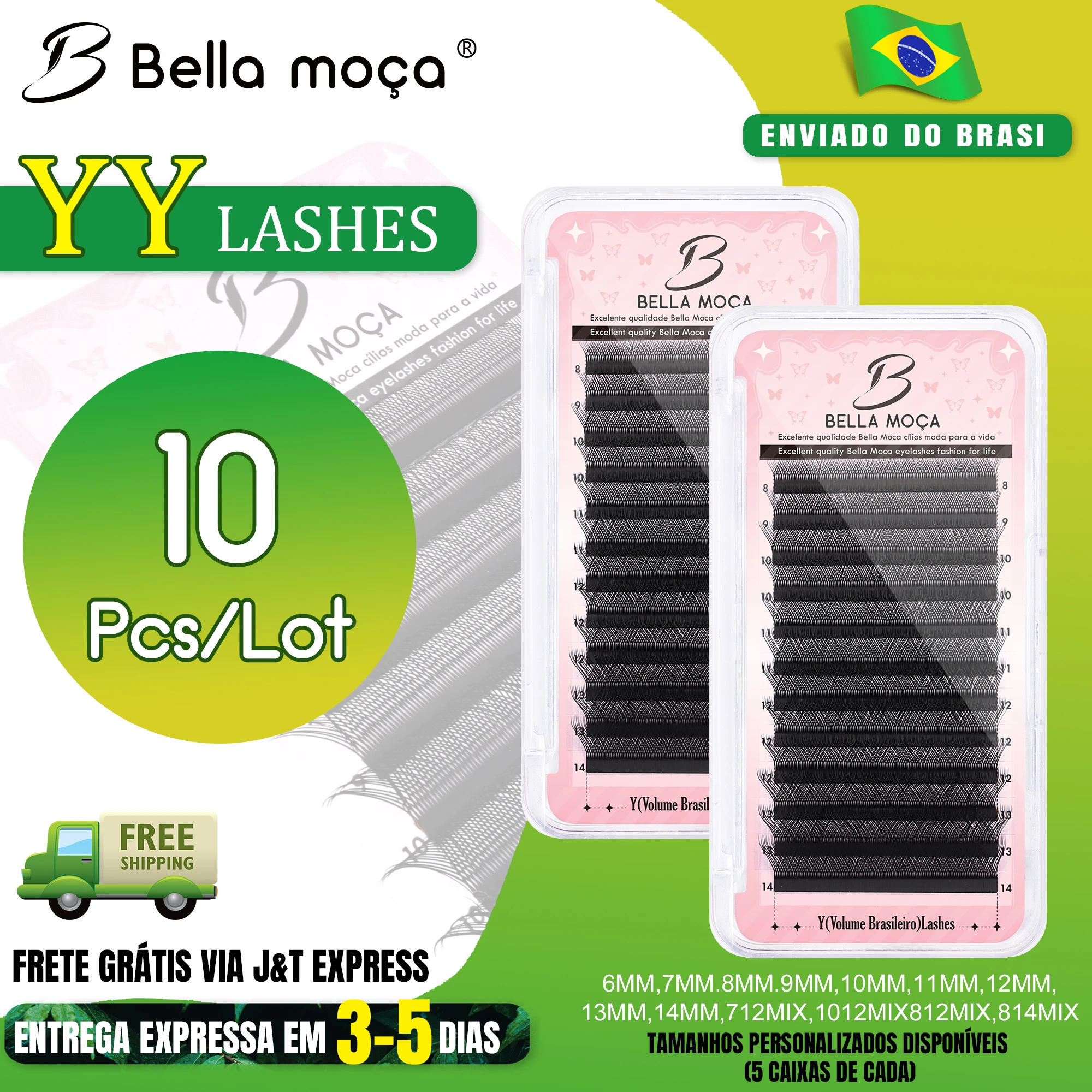 Extensão de Cílios Bella Moça YY 10 Peças 0.07D Pretas Macias Tamanho Personalizado Envio Local Brasil Frete Grátis