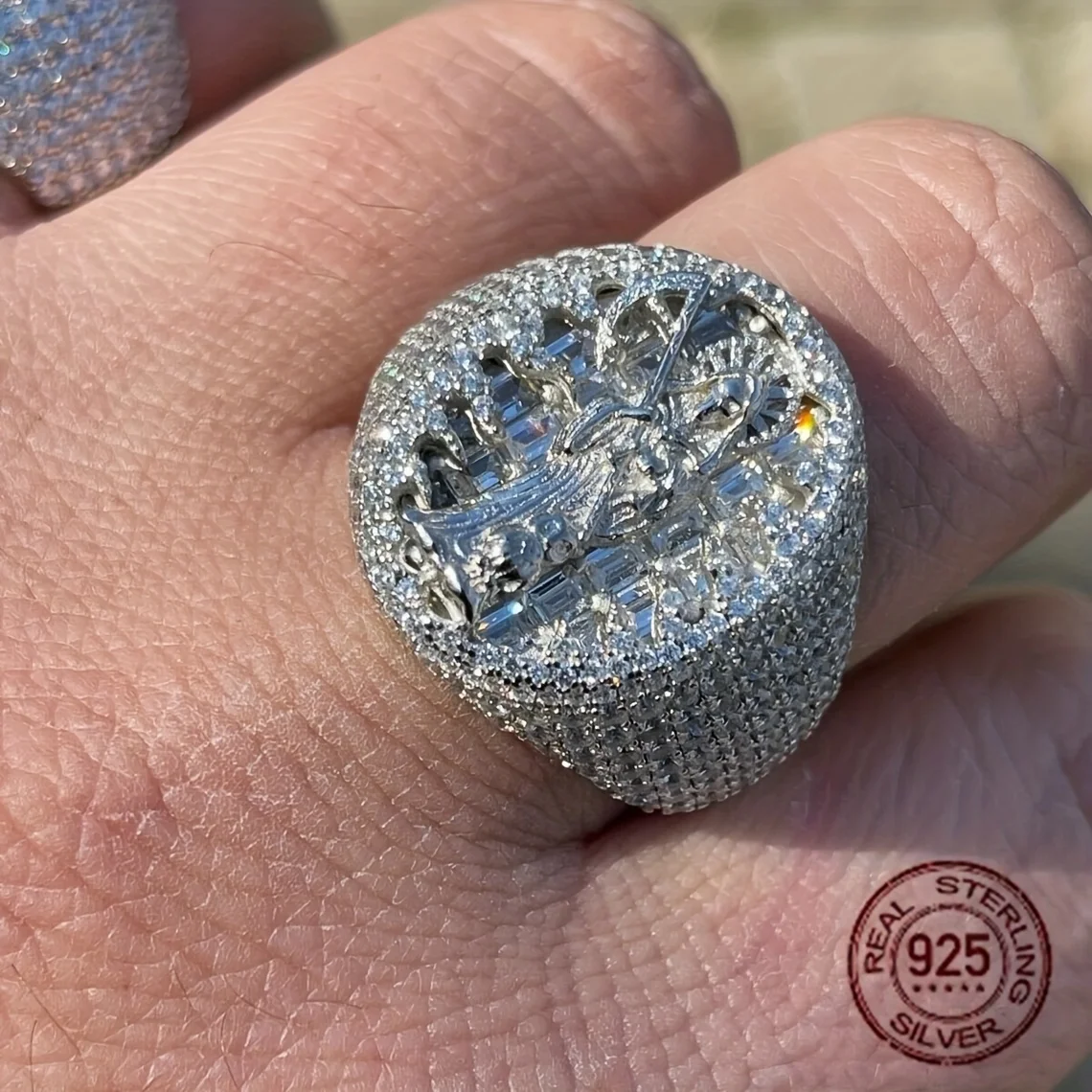 حقيقي 925 خواتم فضة الرغيف الفرنسي تشيكوسلوفاكيا قاتمة ريبر سانتا Muerte مثلج رجالي الهيب هوب الدائري الموت الله هالوين مجوهرات هدية #2