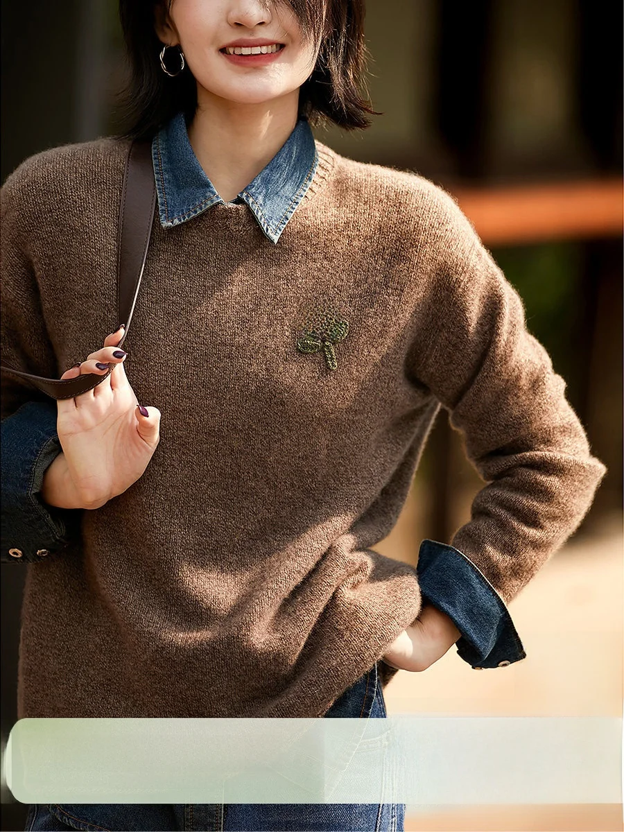 

Ladies' Casual round Ne Knitted Sweater Soft Camere Comfortable Long Sve Floral Design Commute Sle Loose Fit Top