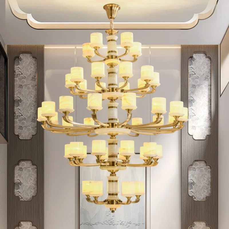 Nuovo stile cinese, soggiorno, lampadario, tutto in rame, giada, atmosfera, stile cinese, villa