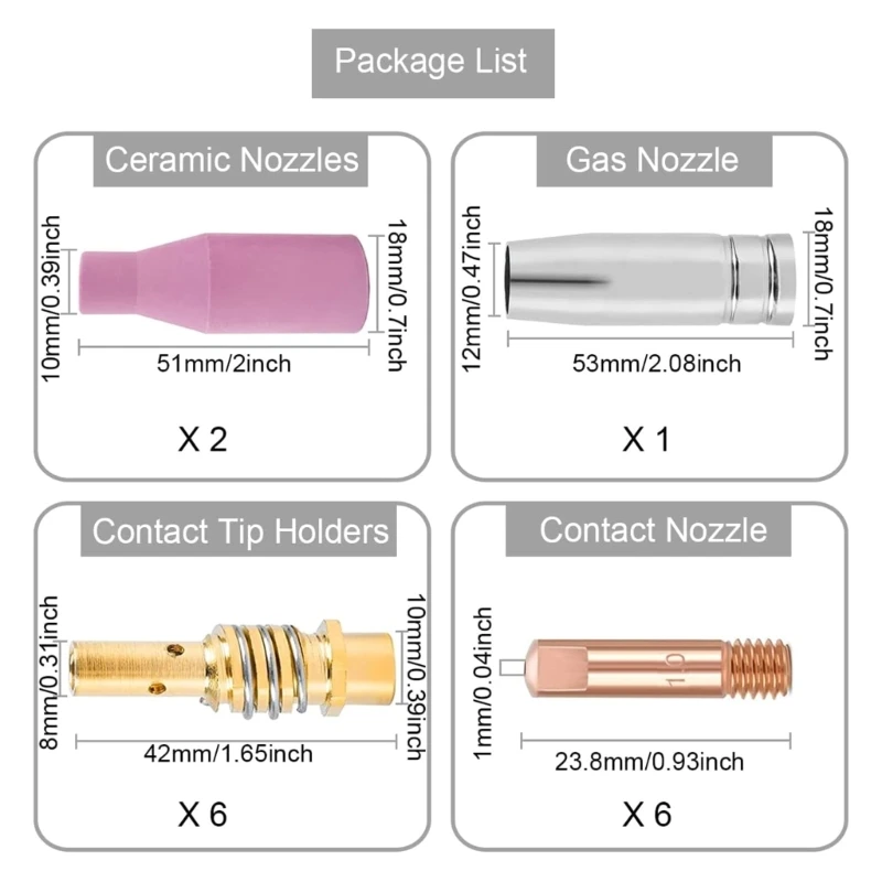 15 Stuks Lastoorts Accessoire Lassen Set Nozzle Contact Tip Mig Onderdelen Fit Voor AK15 MB15 Mig Lastoorts Lasser