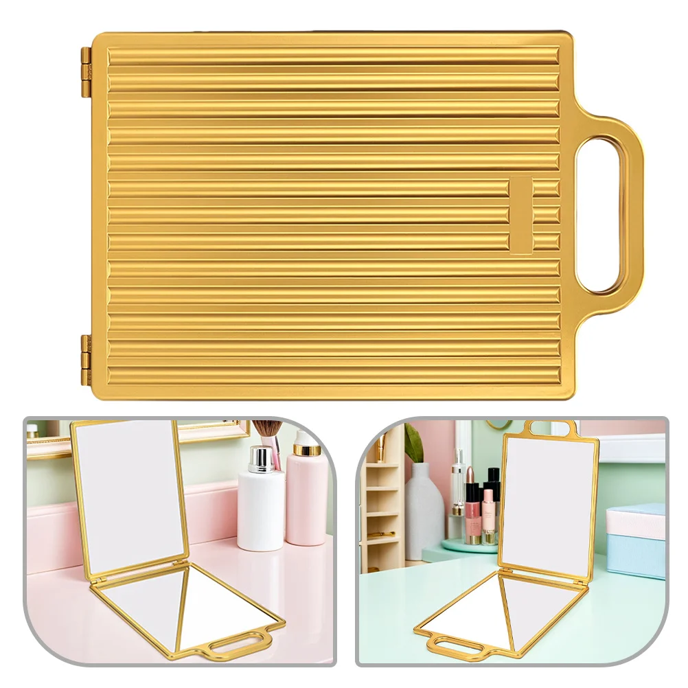 Espejo plegable para corte de pelo, espejo de maquillaje portátil de doble cara para peluquero, herramienta de estilismo de salón dorado, corte de pelo automático, vista de cabeza trasera