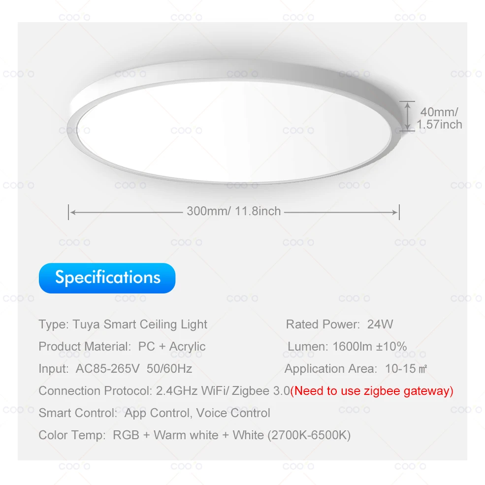 Tuya WiFi Zigbee Smart Ceiling Lamp RGBCW Round LED Ceiling Light Living Room Decor Smart Lamp App Voice Control Alexa/Google