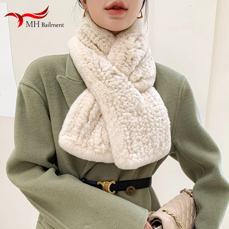 

Lady 100% Genuine Rex Rabbit Fur Scarves Scarf Russian Women Fashion Long Style Warm Soft Knitted Luxury Fur Mufflers Winter