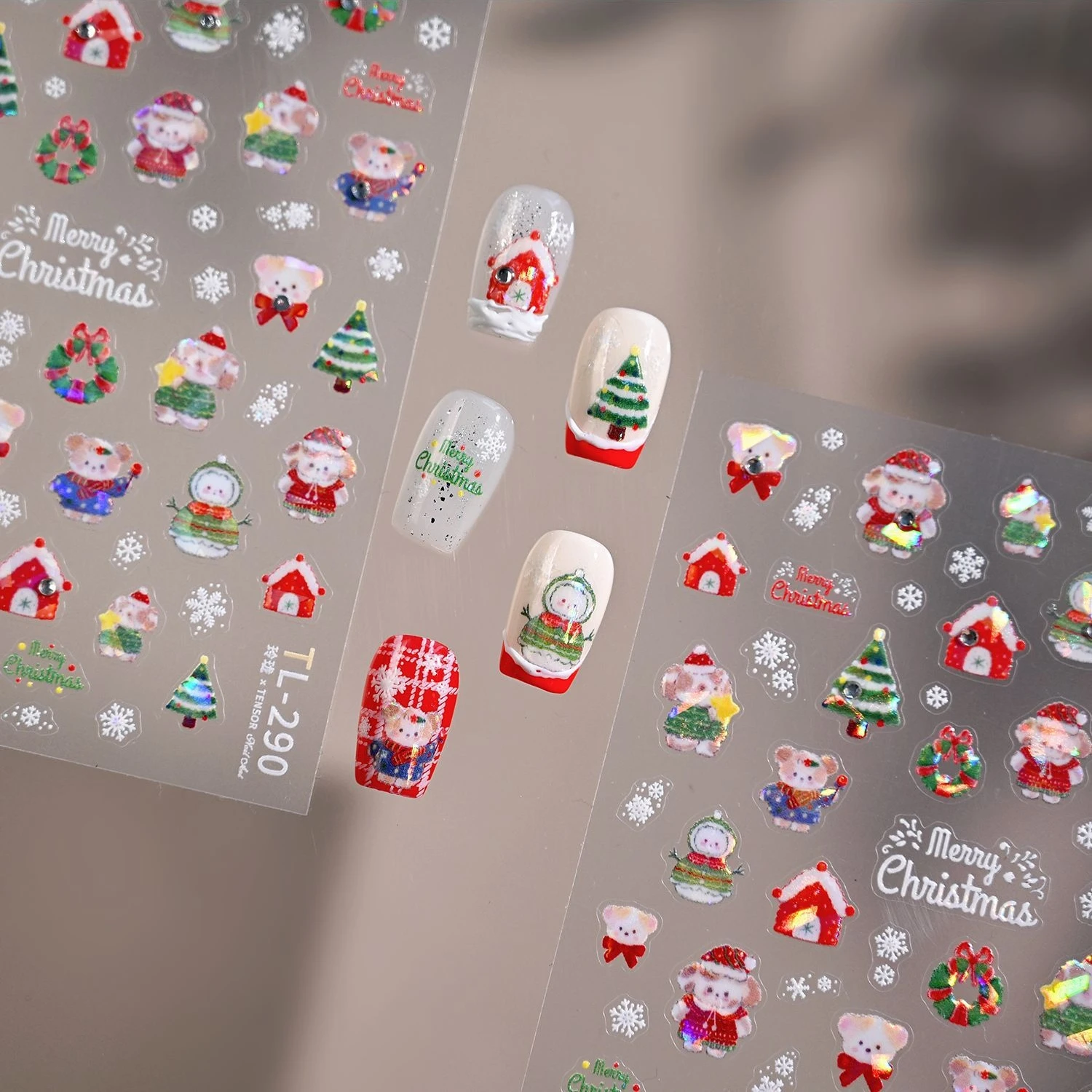 Strass brillant mignon chiot bonhomme de neige flocon de neige nœud papillon étoiles arbre de noël 3D Nail Art autocollants noël belles décalcomanies de manucure