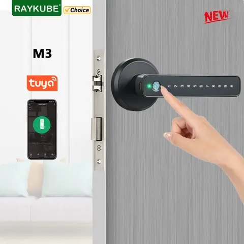 RAYKUBE M3 Tuya BLE 디지털 지문 도어 잠금 장치 60/70mm 래치 키가있는 전자 잠금 장치 Smartlife/Tuya APP 원격 잠금 해제
