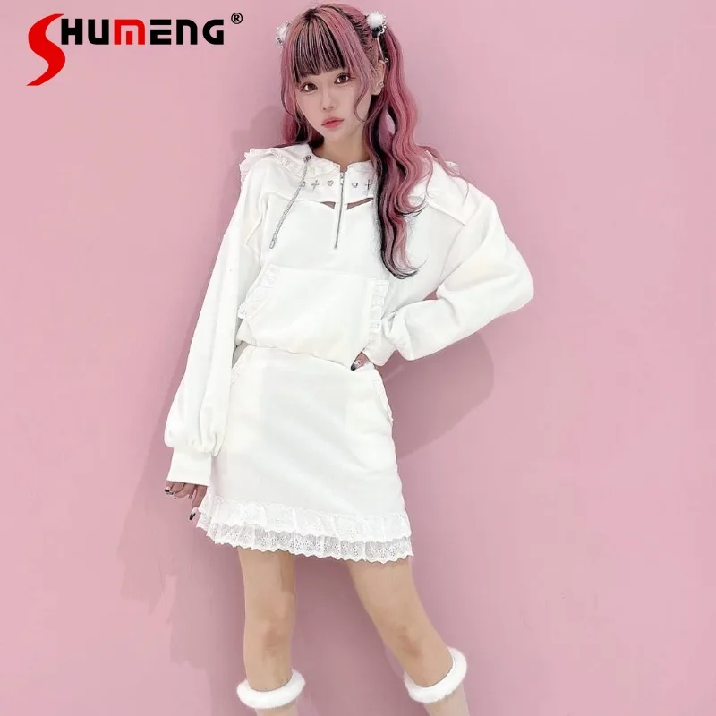 Japanese Lady Lace Sailor Collar Rhinestone Drawstring Vestidos De Mujer Long Sleeve Sexy Fake Two Pieces Velvet Padded Dress