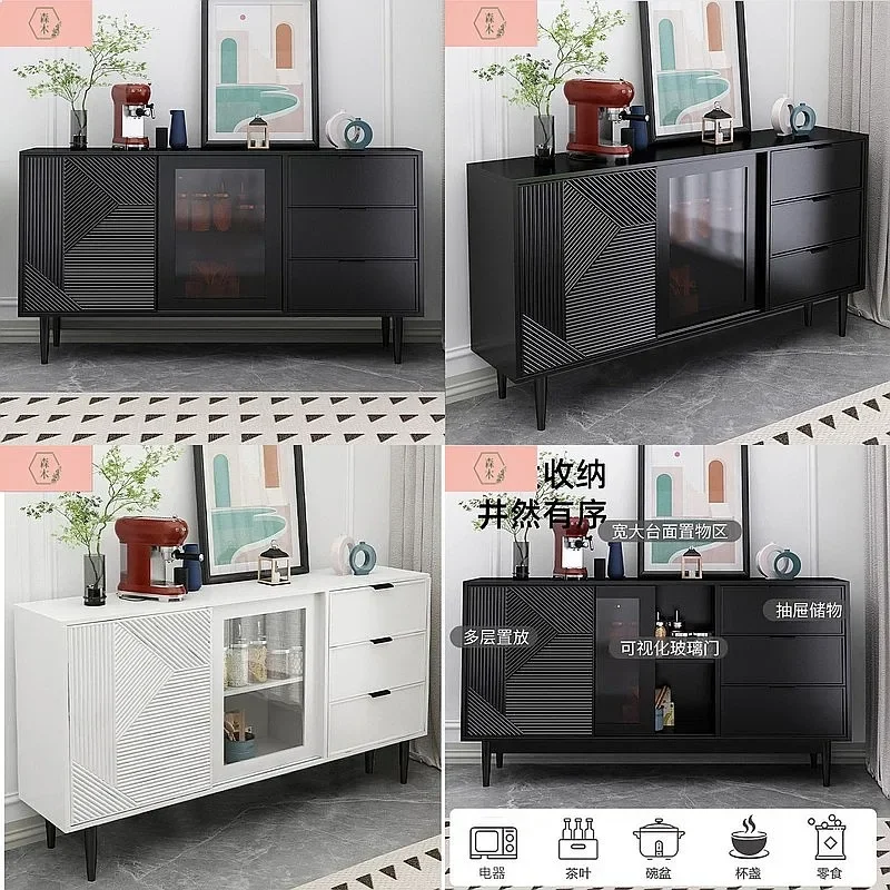 X80 Black Luxury Sideboard Cabinet For Living Room Dining Storage, Modern Simple Buffet Cabinet With Shelves
