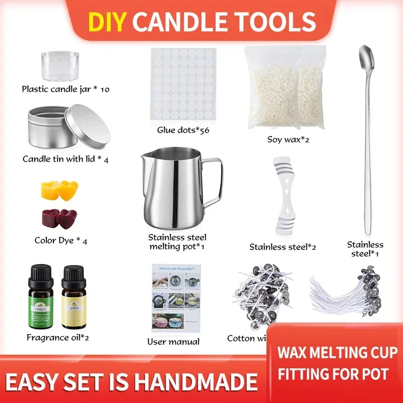 1 Set Candle Making Kit Pouring Pot Wicks Sticker Diy Candle Fixator Craft Tools Diy Handmade Wax Candles with for Wedding Party