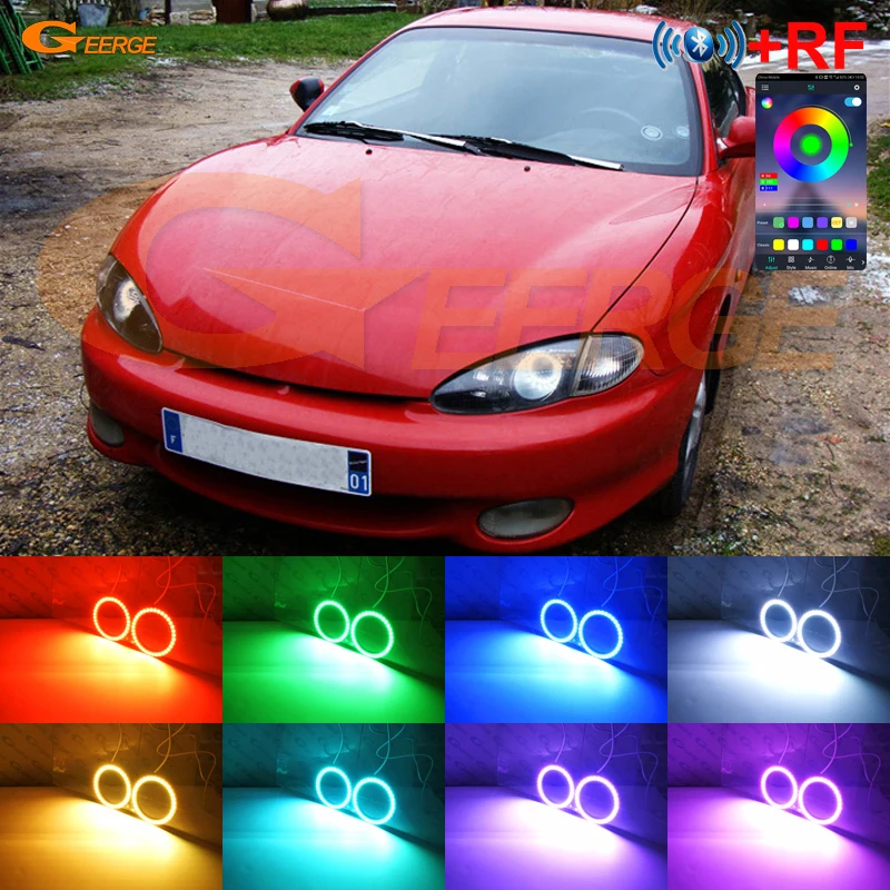 

For Hyundai Tiburon Coupe RD1 J2 F2 1996-1999 RF Remote BT App Multi-Color Ultra Bright RGB LED Angel Eyes Kit Halo Rings