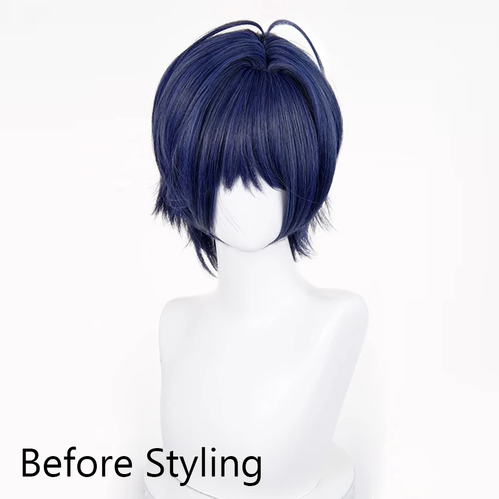 Picture 5: Short Straight Synthetic Wig Anime Game Cosplay Fluffy Blue Purple Wig Heat Resistant for Daily Party