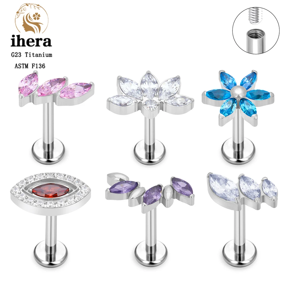 

F136 G23 Titanium Piercing Ear Stud Tragus Cartilage Helix Conch Daith Earrings Flower Shape CZ Top Labret Lip Stud Body Jewelry