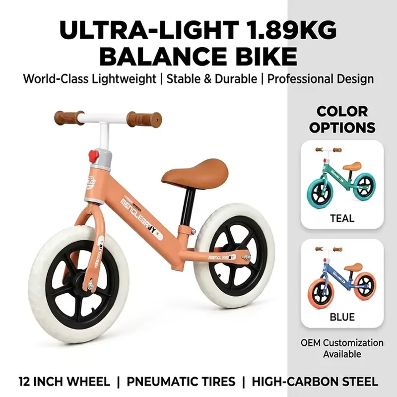Custom Packaging Toddler Push Bike Lightweight Steel Frame Anti Rollover Factory OEM Service Kids Balance Bike