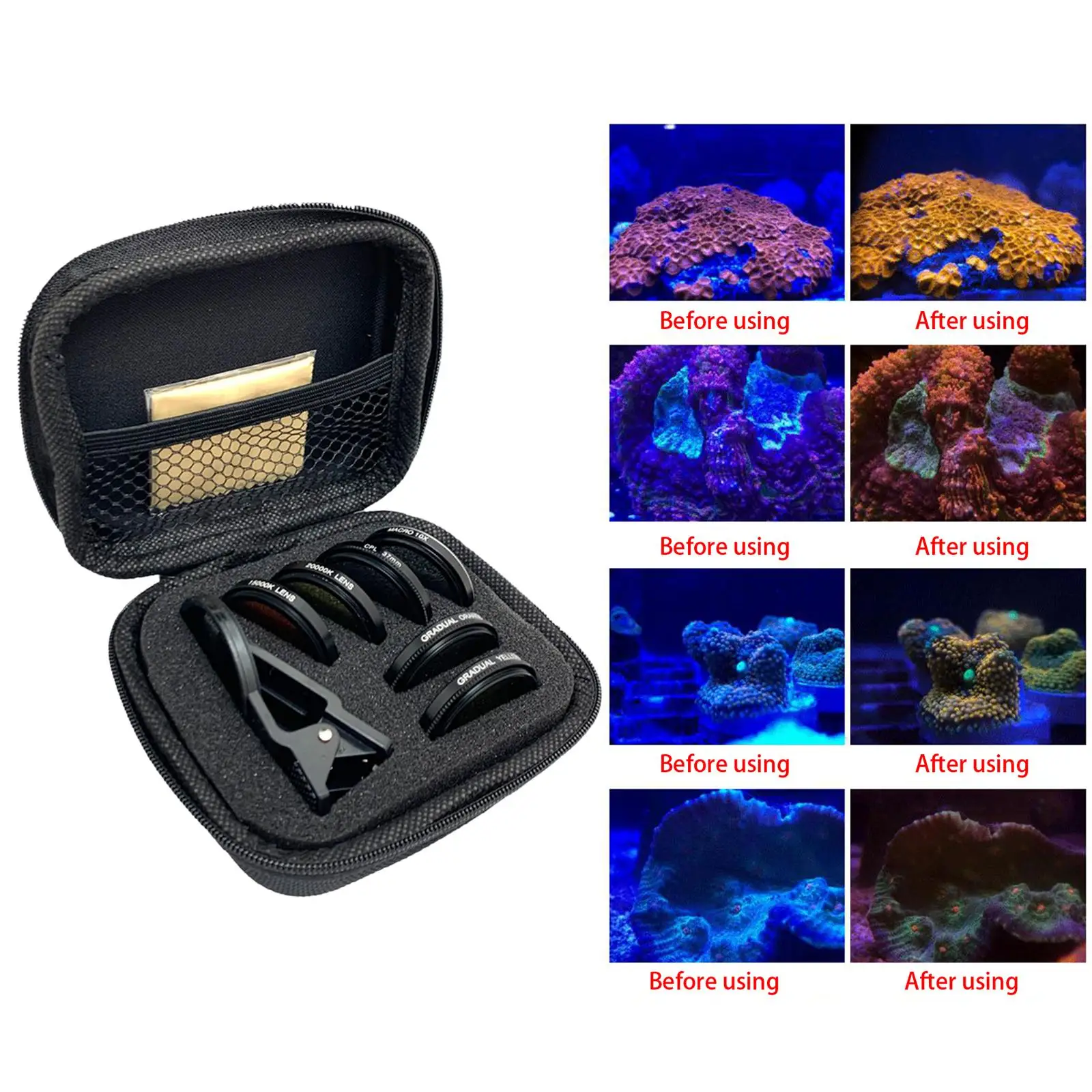 Coral Lens Filter Kits Phone Diving Lens Kit 7 Lenses Kit with Storage Case with Cpl Polarizer Lens Underwater Photography Lens