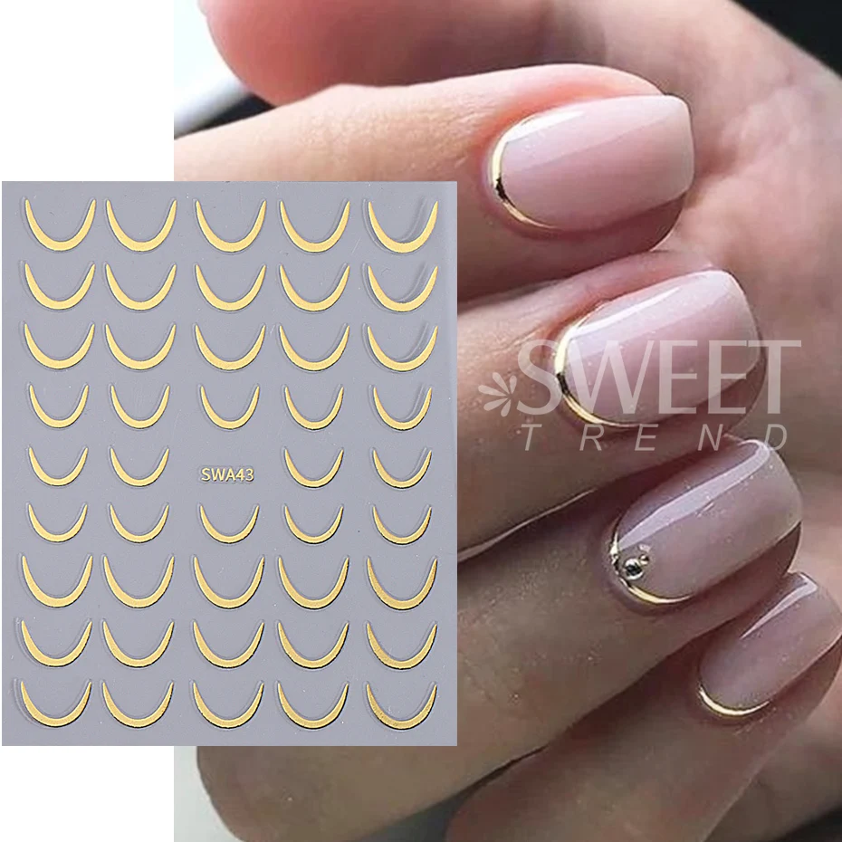 2/4 Stuks Crescent Moon Nail Stickers Zelfklevende Franse Glimlach Gestreepte Lijn Ontwerp Nail Decals Sliders Diy Elegante manicure Decor