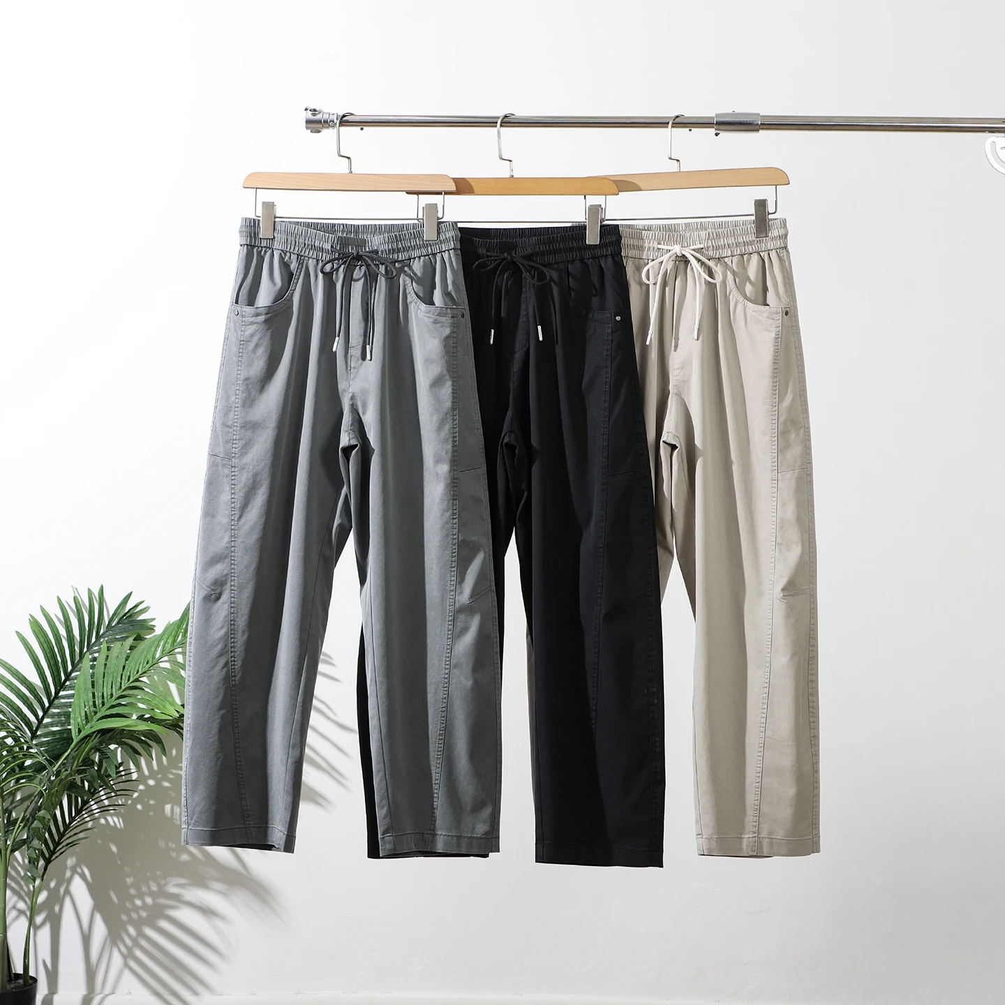 

Удобные мужские повседневные брюки с эластичным поясом, прямые, дышащие, свободного кроя, весенняя новинка, из смеси Lenzing Lyocell