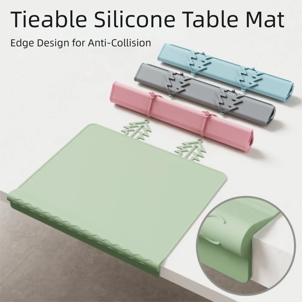 

Non-Slip Design Silicone Kids Placemat Teething Edge Roll Up Baby Feeding Mat Anti-Collision Waterproof Children Tableware Pad