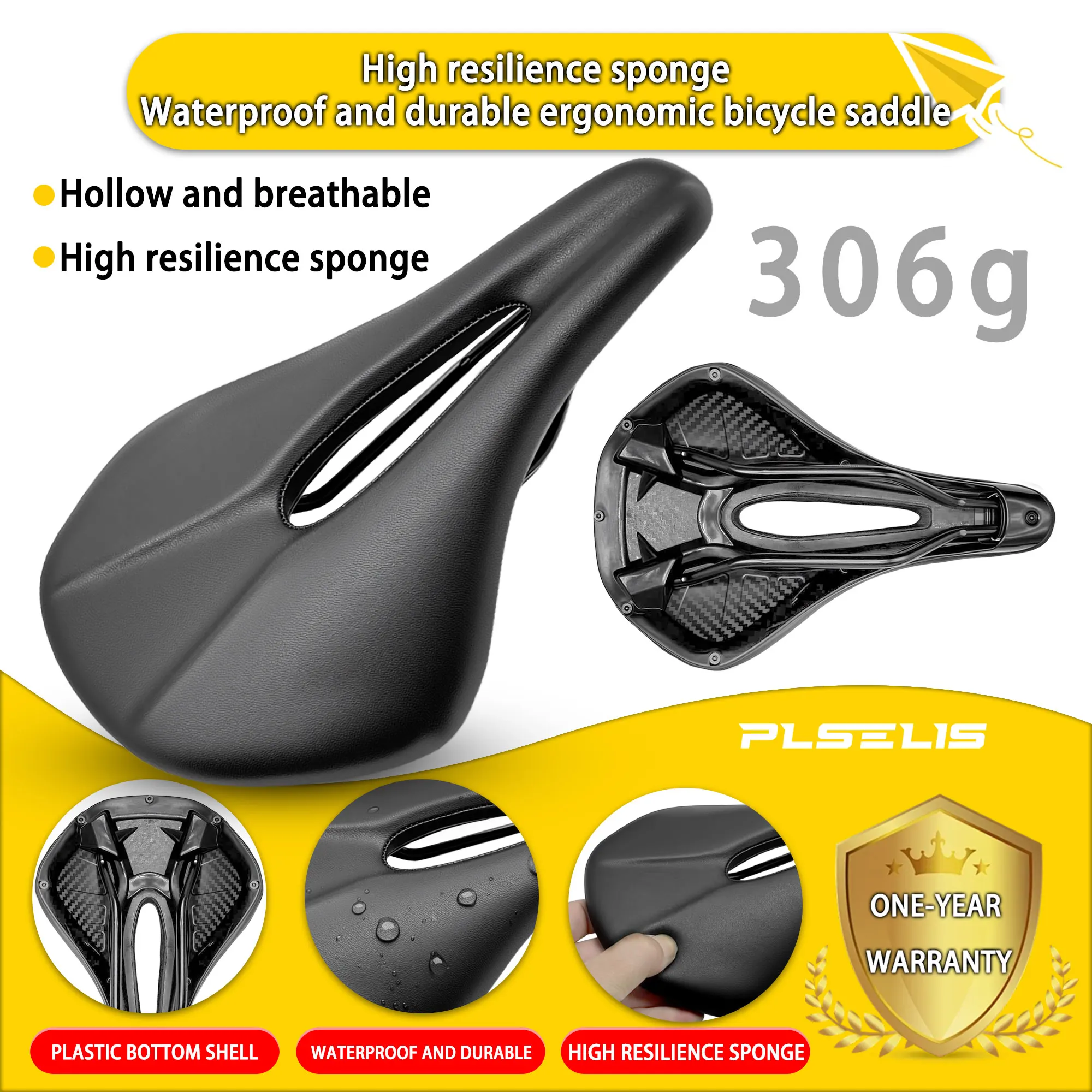 

Plselis thick soft sponge road bike seat, waterproof light bike seat, weight 306g. Ergonomically designed bicycle saddle