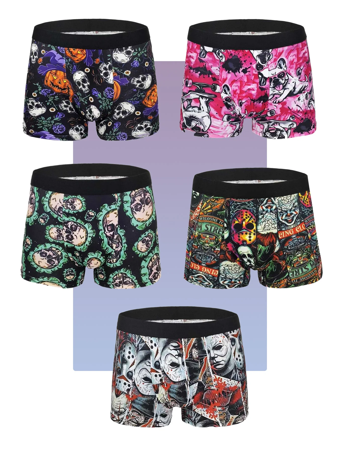 

Темные мужские трусы с индивидуальным принтом, 5 шт., с черепом/модными элементами домашних животных/уровщиками, модное нижнее белье с четырьмя углами