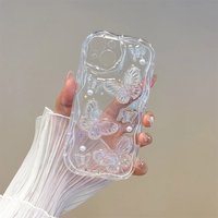 3D Butterfly Crystal Bling Glitter Clear Case For iPhone 15 14 Plus 13 12 11 16 Pro Max  XR XS Max Shining Star Pearl Wave Cover