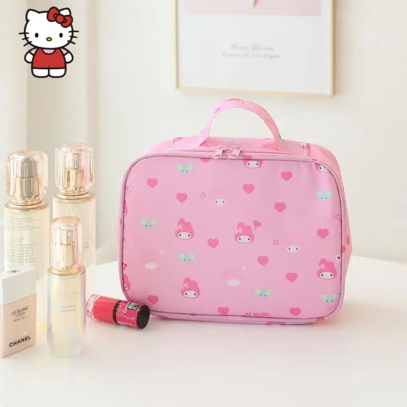 Kawaii Hello Kitty MINISO borsa cosmetica da donna Kuromi Cinnamoroll My Melody Anime borse da viaggio portatili scatola di immagazzinaggio