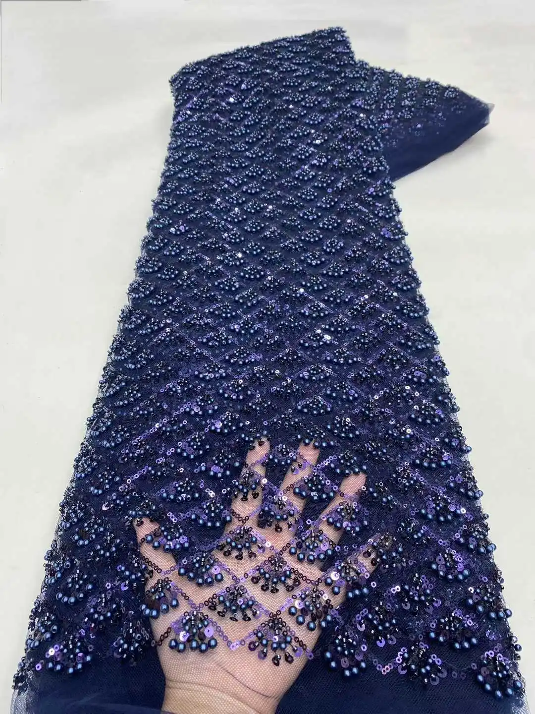 Tessuti di pizzo con perline di paillettes africane rosse Sequenza di ricamo di alta qualità Tessuto di pizzo francese nigeriano per cucito di nozze SZ1443