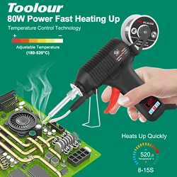 Toolour 80W Digital Soldering Gun Kit with Adjustable Temp 180-520°C Auto Send Tin Soldering Iron for Electronic Welding Repair