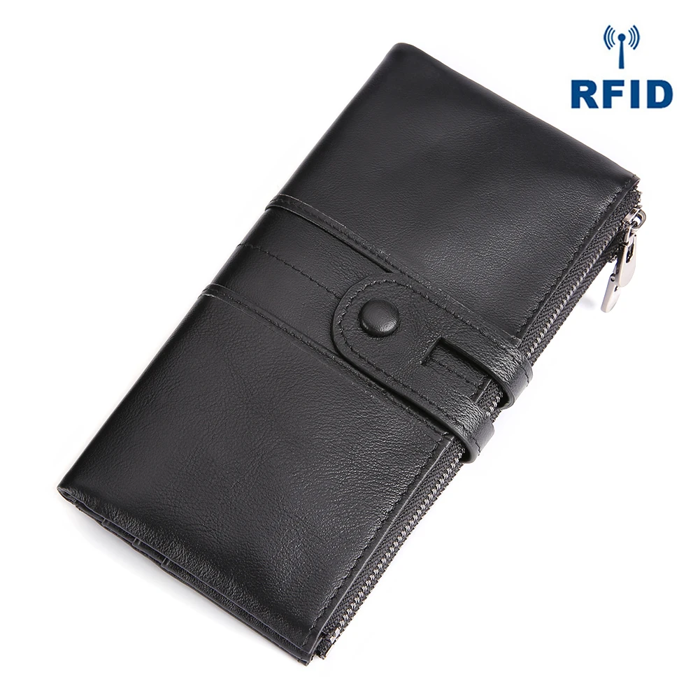 

Retro leather ladies coin purse Korean fashion cell phone bag head layer cowhide rfid long wallet large capacity multi-color