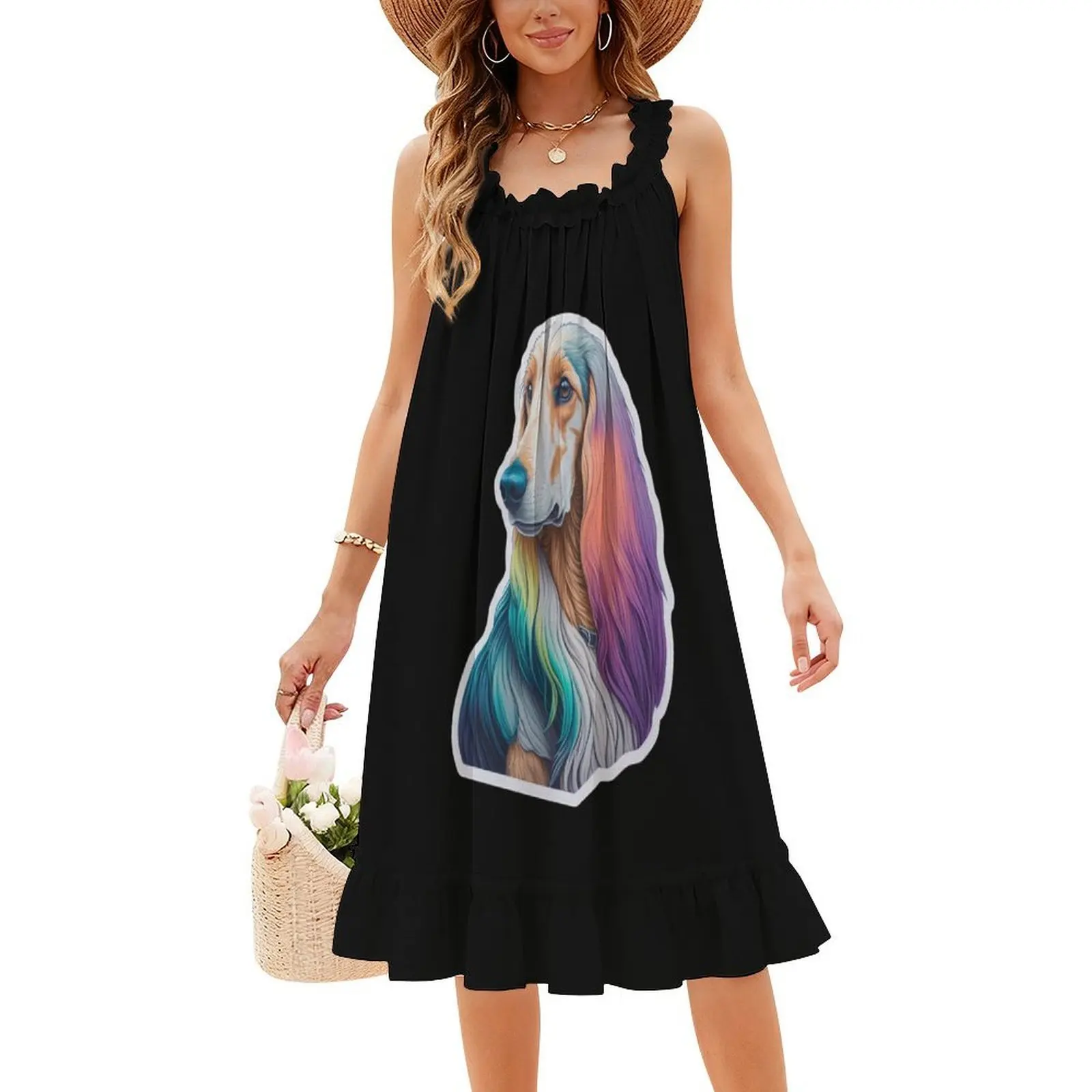 فستان قصير رائع لطيف على طراز كلب الصيد الأفغاني على طراز Preppy للنساء على شكل حرف a فضفاض مناسب فستان يوم غير رسمي كلب أفغاني لطيف رائع #4