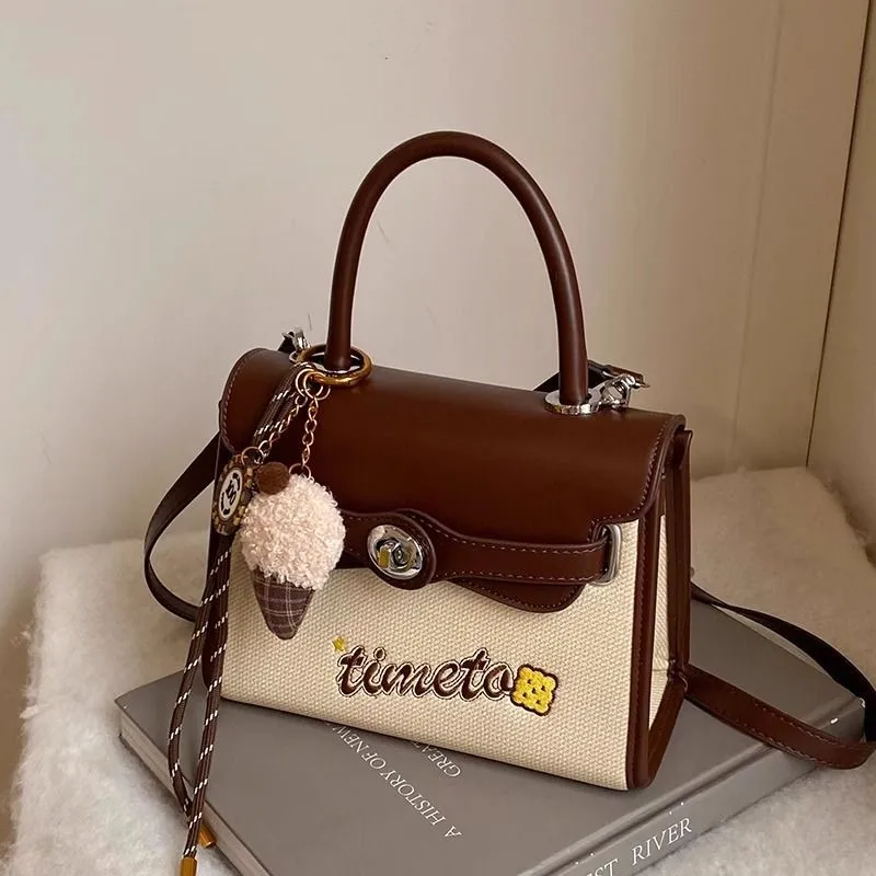 

Retro Sweet Cute Letter Handbag Women Color Block Patchwork Large Capacity Shoulder Bags Ladies 2025 New Super Hot Crossbody Bag