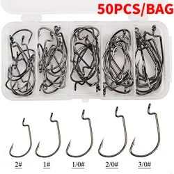 BODECIN 50pcs Sea Fishing Hook Set Offset Hooks Owner Barbed Carp Snap Treble Hooks Fishing Tackles Wide Gap Texas Fishhook
