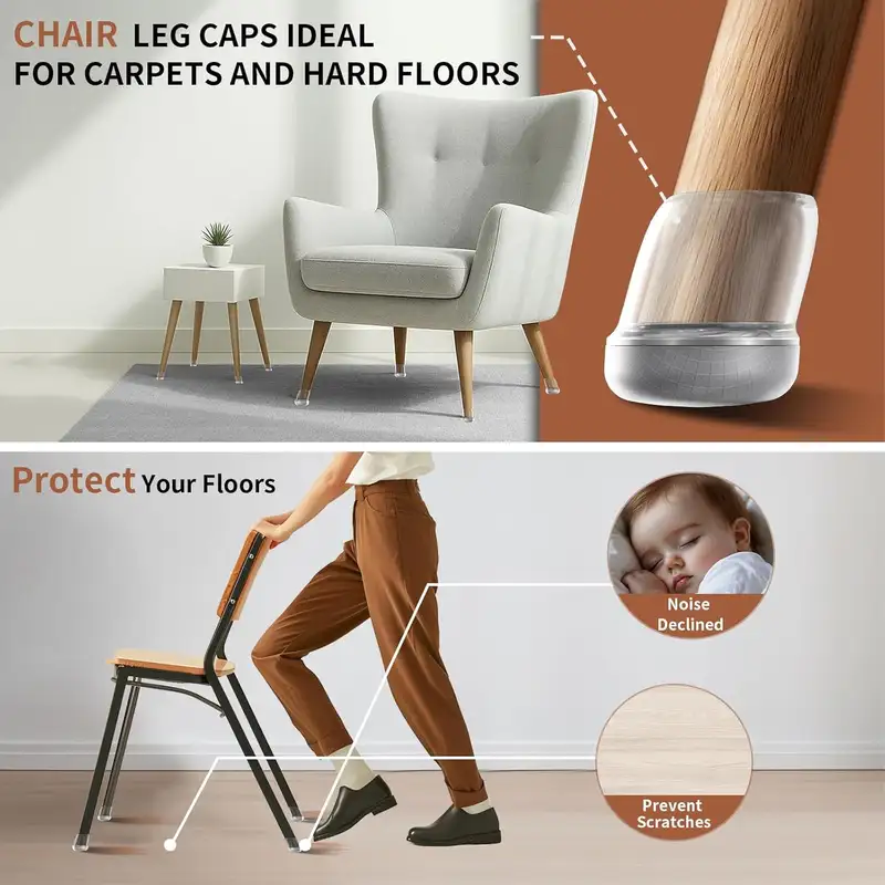 8pcs Gray Chair Leg Cover Diagonal Leg Floor Protectors Silicone Furniture Table Feet Protect for Dining Table Chair No Noise - Image 5