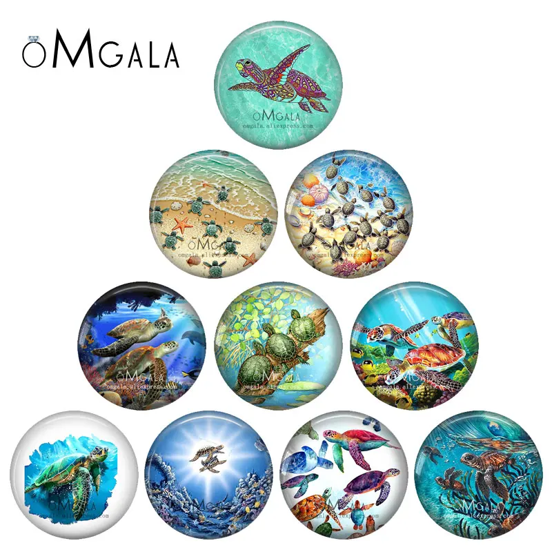 

New Sea Turtle Art Paintings 10pcs 12mm/18mm/20mm/25mm Round photo glass cabochon demo flat back Making findings