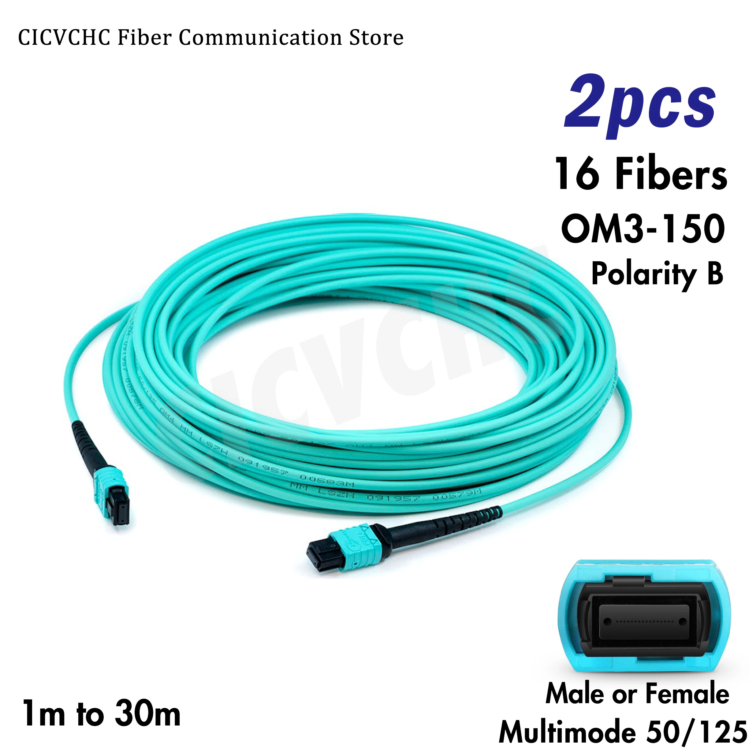 

2pcs 16 Fibers MPO/UPC-MPO/UPC-OM3-150-Patchcord-Polarity B-3.0mm cable-1m to 30m