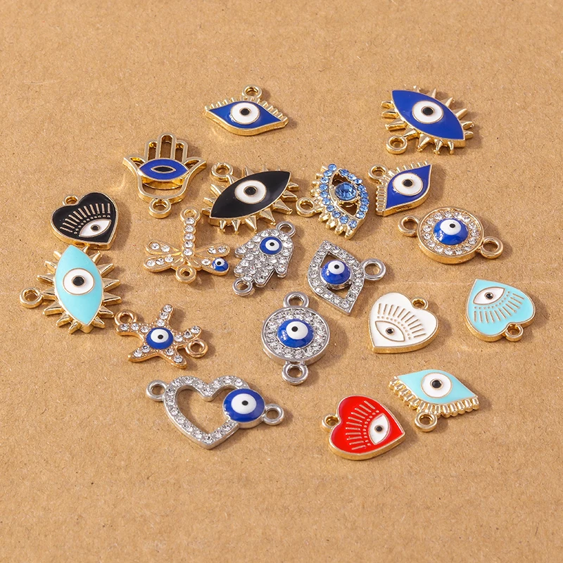 10pcs Cute Enamel Evil Eye Charms Crystal Heart Pendants Charm for Jewelry Making Earrings Necklace Bracelet DIY Accessories