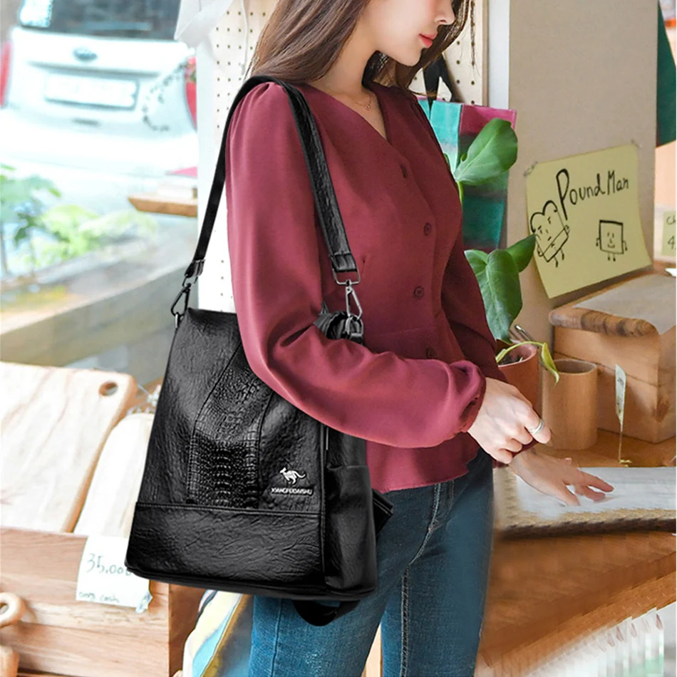 Anti-theft leather backpack women vintage shoulder bag ladies high capacity travel backpack school bags girls mochila feminina